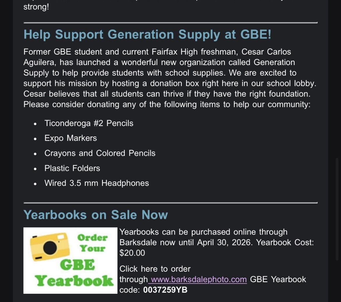Generation Supply featured in the Greenbriar East school newsletter.